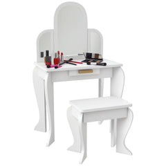 Kids Dressing Table and Chair Set, Girls Dressing Set, Makeup Desk with Drawer for 3-6 Years Old Kids, Pink