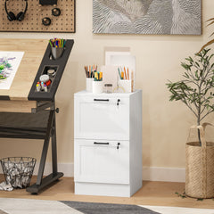 2 Drawer Filing Cabinet with Lock, Office Storage Cabinet with Adjustable Hanging Bars for A4 Letter Size Files, Black