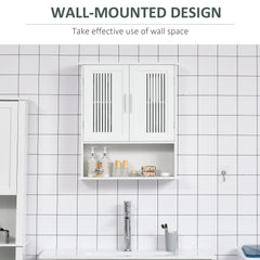 Modern Wall Mount Bathroom Cabinet, Storage Organizer with 2 Door Cabinet and Shelf, White