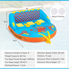 Boating 3 Riders Towable Tube Water Sport Towables Sofa Pull Tube with Nylon Cover