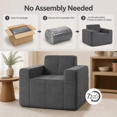 Charcoal Boneless Cloud Armchair, 39 in Wide with 8.5 in Armrests and an 18 in Seat, Rated 352 lb