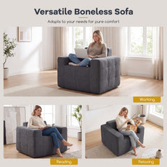 Charcoal Boneless Cloud Armchair, 39 in Wide with 8.5 in Armrests and an 18 in Seat, Rated 352 lb