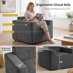 Charcoal Boneless Cloud Armchair, 39 in Wide with 8.5 in Armrests and an 18 in Seat, Rated 352 lb