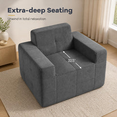 Charcoal Boneless Cloud Armchair, 39 in Wide with 8.5 in Armrests and an 18 in Seat, Rated 352 lb