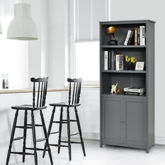 Tall Bookcase with 3 Open Shelves and a 2 Door Cabinet, Grey