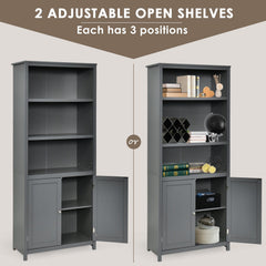 Tall Bookcase with 3 Open Shelves and a 2 Door Cabinet, Grey