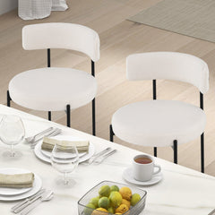 Set of 4 Cream Boucle Style Dining Chairs with 20.5 Inch Round Seats, Curved Backs and Black Metal Legs
