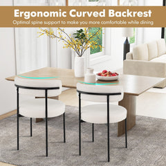 Set of 4 Cream Boucle Style Dining Chairs with 20.5 Inch Round Seats, Curved Backs and Black Metal Legs