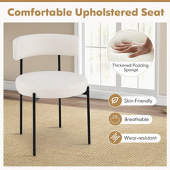 Set of 4 Cream Boucle Style Dining Chairs with 20.5 Inch Round Seats, Curved Backs and Black Metal Legs