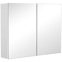 Bathroom Mirror Cabinet, Wall-Mounted Storage Organizer with Double Doors, Adjustable Shelf, White