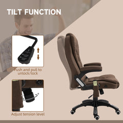 Reclining Massage Office Chair, Executive Office Chair with High Back, Swivel Wheels, Brown