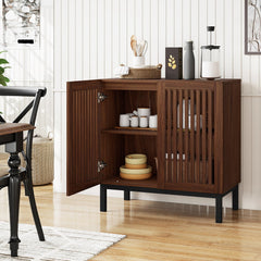 Buffet Cabinet with Storage 32 inches Wooden Sideboard Coffee Bar Station-Walnut
