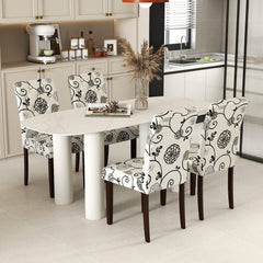 Set of 2 Button Tufted Dining Chairs, Cream with Black Floral Print, 5.5 Inch Sprung Seat and High Curved Back