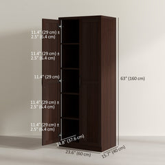 63" Kitchen Storage Cabinet, 5-tier Pantry Cabinet with Doors and Adjustable Shelves for Dining Room, Black