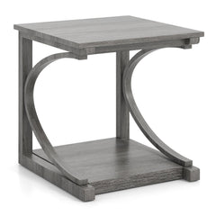 C-shaped 24 Inch 2 Tier Square End Table Sofa Side Table-Grey