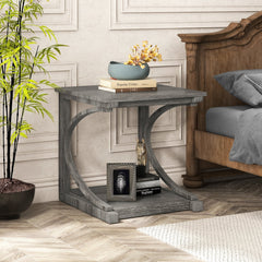 C-shaped 24 Inch 2 Tier Square End Table Sofa Side Table-Grey