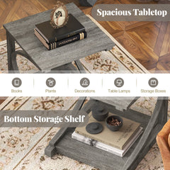 C-shaped 24 Inch 2 Tier Square End Table Sofa Side Table-Grey