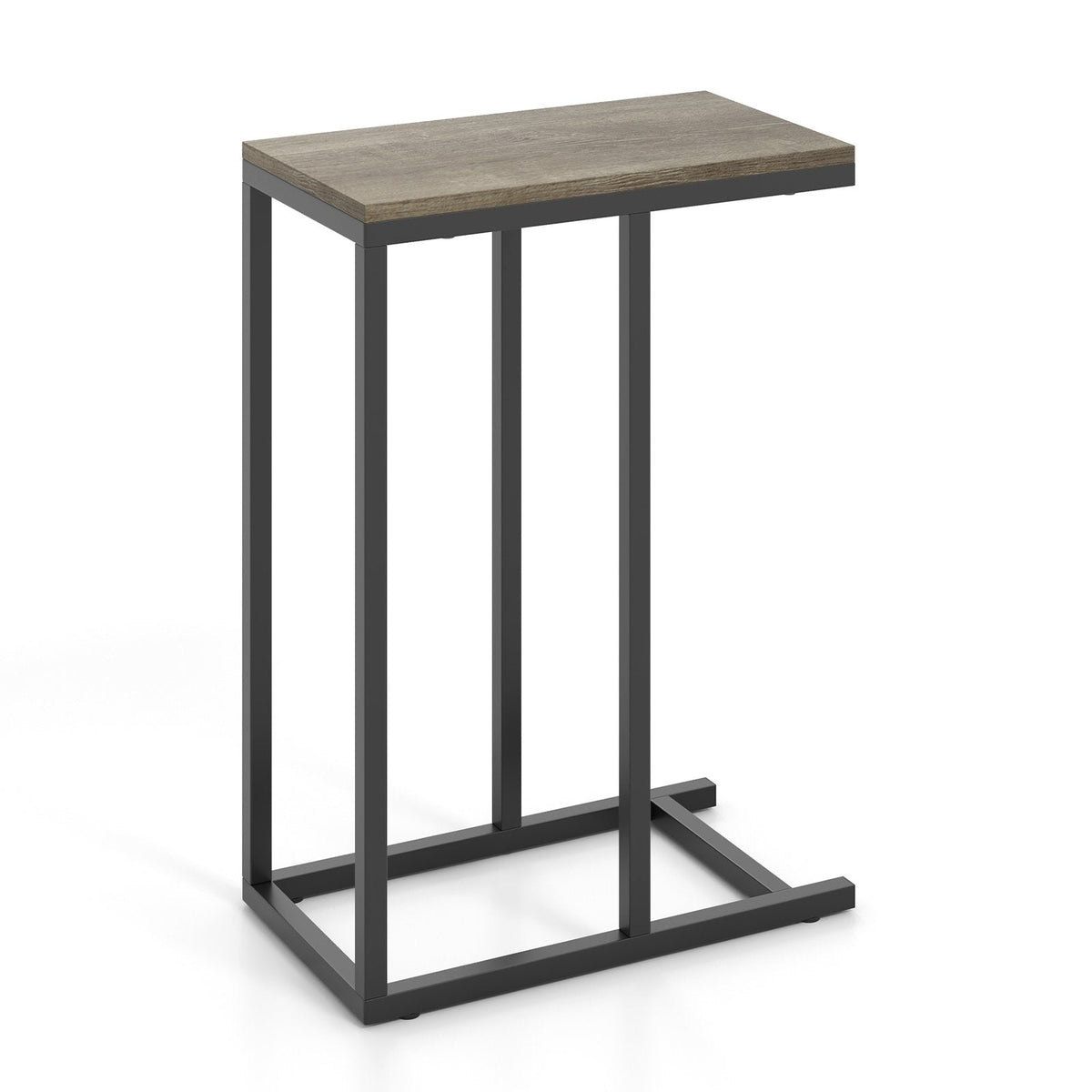C-shaped Side Table with Heavy-duty Metal Frame-Oak