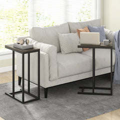 C-shaped Side Table with Heavy-duty Metal Frame-Oak