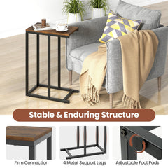 C-shaped Side Table with Heavy-duty Metal Frame-Rustic Brown