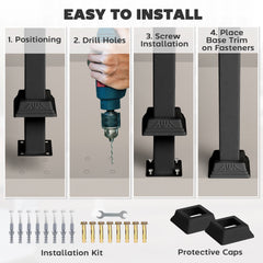 2-3 Step Handrails for Outdoor Steps, Metal Outdoor Stair Railing, Porch Deck Railing with Installation Kit, Black
