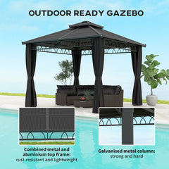 10' x 10' Outdoor Hardtop Gazebo Canopy w/ Double PC Roof, Steel Frame, Nettings, Curtains for Garden Lawn Deck, Black