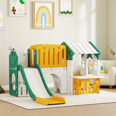 7-in-1 Toddler Slide, Kids Slide Climber Playset with Playhouse and Basketball Hoop for 1-4 Years, Grey