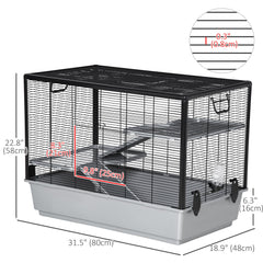 3-tier Hamster Cage, Guinea Pig Cage, Pet Chinchillas Play House Indoor with Accessories Food Dish Water Bottle, Ramps, 31.5"x19"x 23", Black