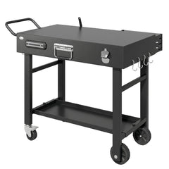 Outdoor Grill Cart, Folding Grill Table with Magnetic Knife Holder, Hooks, Spice Rack, Paper Rack, Black