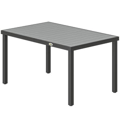 Rectangular Patio Table for 6, Outdoor Dining Table with Wood-Plastic Composite Top and Steel Frame for Garden, Grey