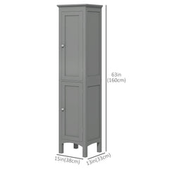 Tall Bathroom Cabinet, Freestanding Storage Organizer with Adjustable Shelves and Cupboards, 15" x 13" x 63", Black