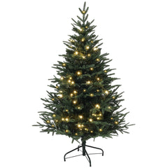 5ft Prelit Artificial Christmas Tree with 542 Tips, Warm White LED Lights, Steel Base, Hinged Xmas Tree, Auto Open