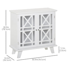 Storage Cabinet with Fretwork Doors and Shelf, Modern Freestanding Sideboard, Buffet, Blue