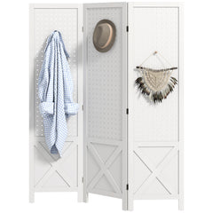 4.7' 3 Panel Wooden Room Divider with Pegboard Display, Folding Privacy Screen for Home Office, Natural