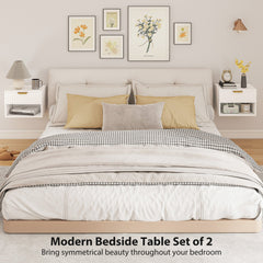 Floating Nightstands, Wall Mounted Bedside Tables Set of 2 with Drawer and Open Shelf, Black