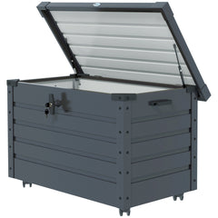 78 Gallon Garden Storage Box, Waterproof Outdoor Storage Container with Wheels and Handles, Dark Grey