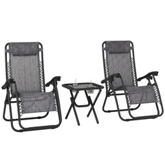 Zero Gravity Chair Set of 2 Patio Chair with Side Table Cupholders and Pillows for Pool, Backyard, Lawn, Black