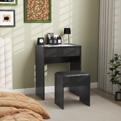 Modern Vanity Set with Makeup Table and Cushioned Stool, Dressing Table with Flip Top and Mirror for Bedroom, White