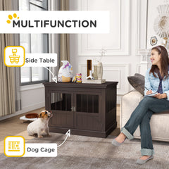 31" Dog Crate Furniture End Table with Three Doors for Small Dogs, Coffee