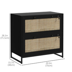 2-Drawer Filing Cabinet with Lock, Rattan File Cabinet with Adjustable Hanging Bar, Natural