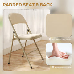 4 Pack Folding Chairs with Padded Seats, Velvet Portable Party Chairs with Steel Frame, Beige