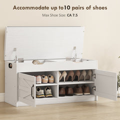 Shoe Storage Bench, Entryway Bench with 2-Tier Cabinet, Flip-Top Storage, Padded Cushion for Hallway, Rustic Brown