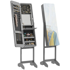 Freestanding Mirror Jewelry Cabinet Armoire, LED Lighted Jewelry Organizer with Stand, Angle Adjustable, White