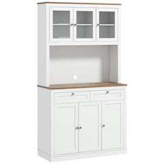 71" Pantry Cabinet with Microwave Space, Buffet with Hutch, 2 Drawers, Adjustable Shelves and Glass Doors, Blue