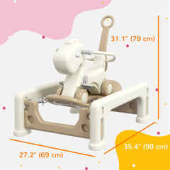 5 in 1 Rocking Horse for Toddlers 1-6 Years with Balance Board, Push Handle, 4 Smooth Wheels