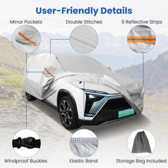Car Cover for Automobiles 190 Inch Rain Sun UV Protection Universal Fit SUV Chevrolet Hyundai Kia Mazda