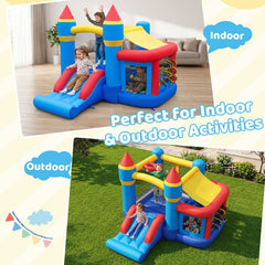 Inflatable Bounce House with Slide Ball Pit & Pitching Game for Birthday Party Carnival