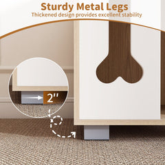 Cat Bed Side Table Wooden Cat Condo with Bone-shape Window and Thick Metal Legs-Natural