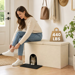 3-in-1 Cat Litter Box Enclosure with Removable & Movable Divider for Pets-Beige