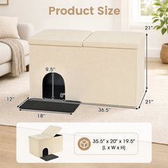 3-in-1 Cat Litter Box Enclosure with Removable & Movable Divider for Pets-Beige